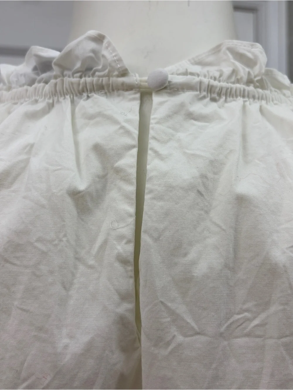 Hill House Home Cream Cotton Puff Sleeve Ruffle Neck Blouse XL